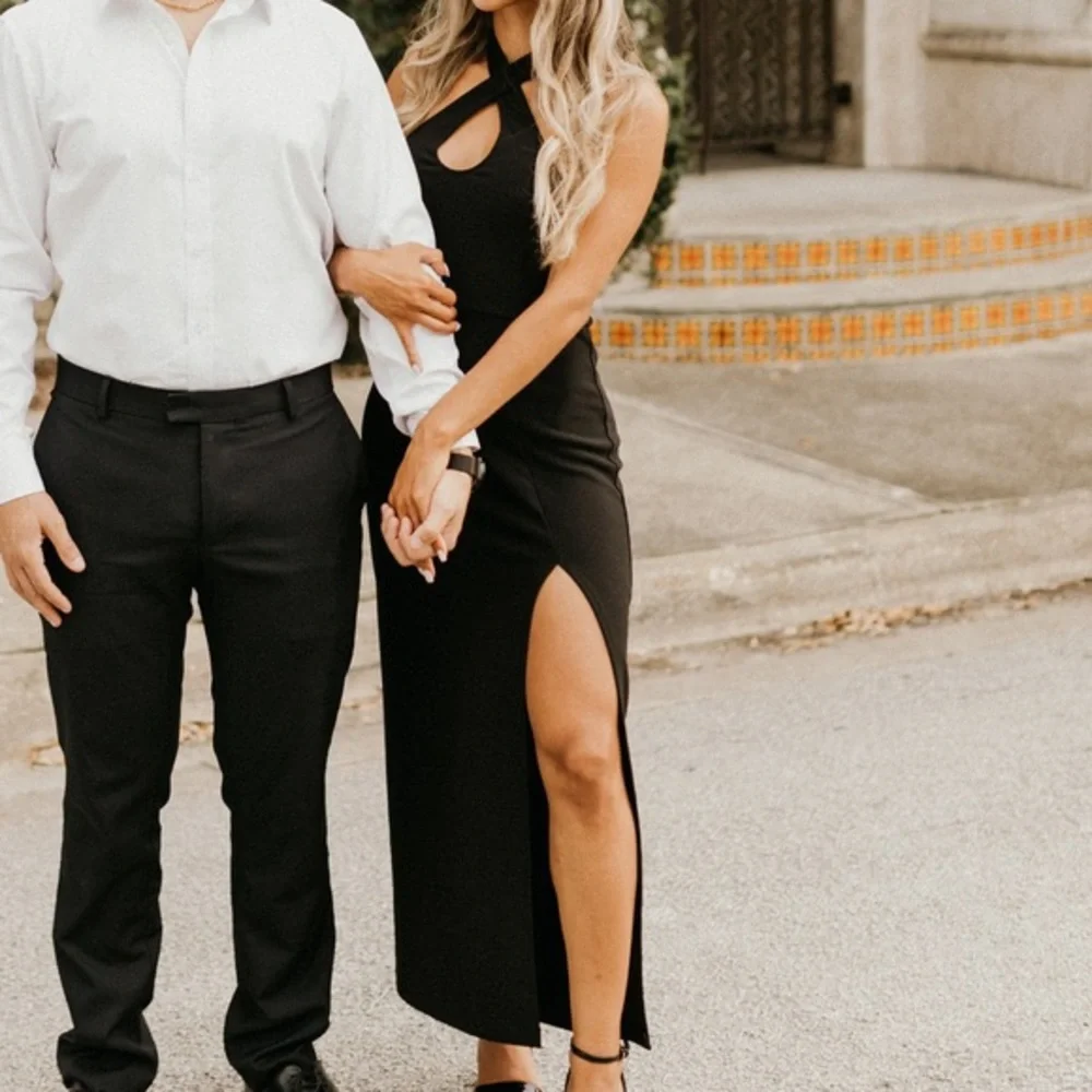 Abercrombie & Fitch Black Midi Dress with Side Slit - Picture 1 of 8